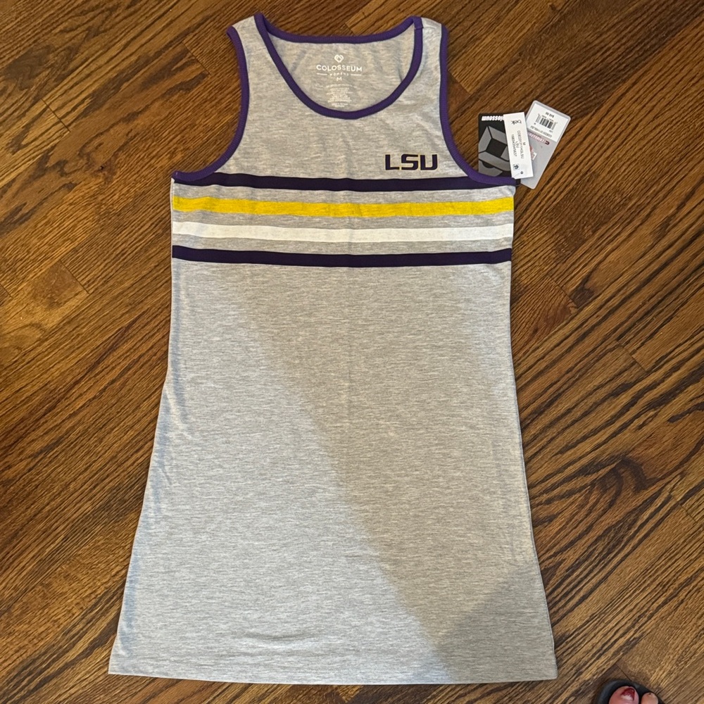 Colosseum Gray LSU Tank Dress with Stripes